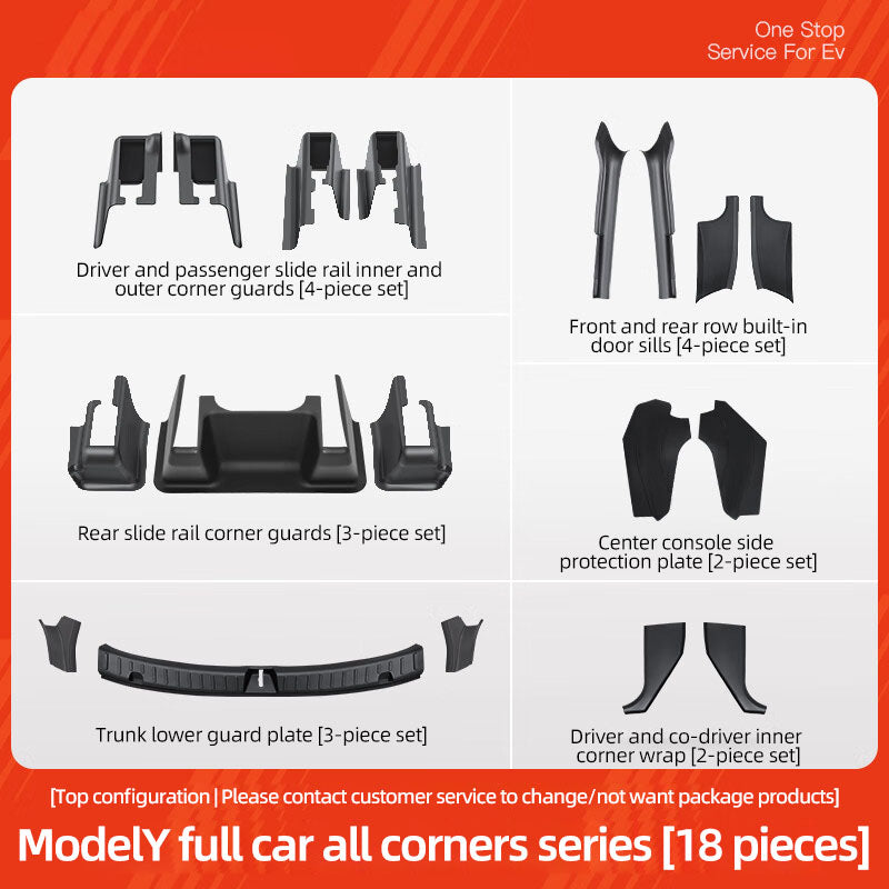 Tesla Modely front and rear row built-in door sill strips, under-seat corner protectors, accessories Full car suede corner protector 18-piece set