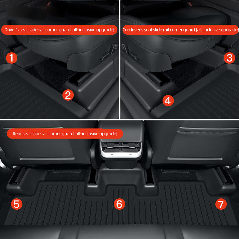 Tesla Modely front and rear row built-in door sill strips, under-seat corner protectors, accessories Full car suede corner protector 18-piece set