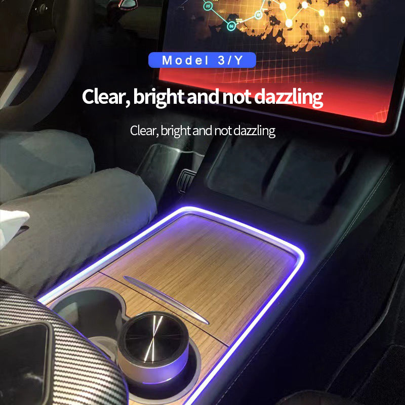 Suitable for new energy Tesla model3y car modification 64 color center console water cup panel LED atmosphere light