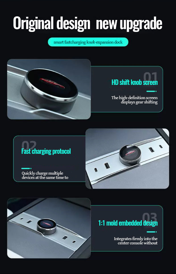 MA Tesla model 3 high-end customized docking station, smart gear knob with 4 USB charging interfaces