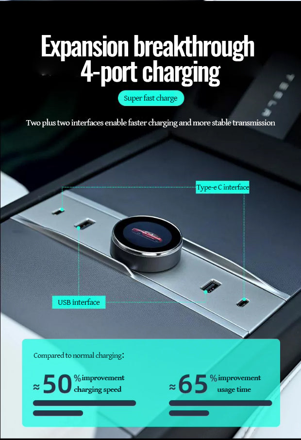 MA Tesla model 3 high-end customized docking station, smart gear knob with 4 USB charging interfaces
