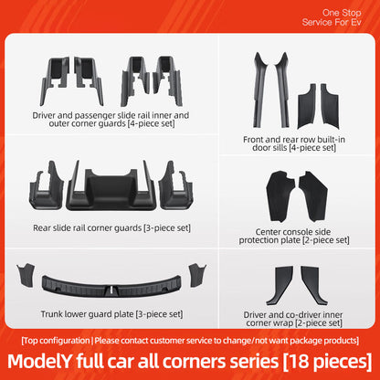 Tesla Modely front and rear row built-in door sill strips, under-seat corner protectors, accessories Full car suede corner protector 18-piece set